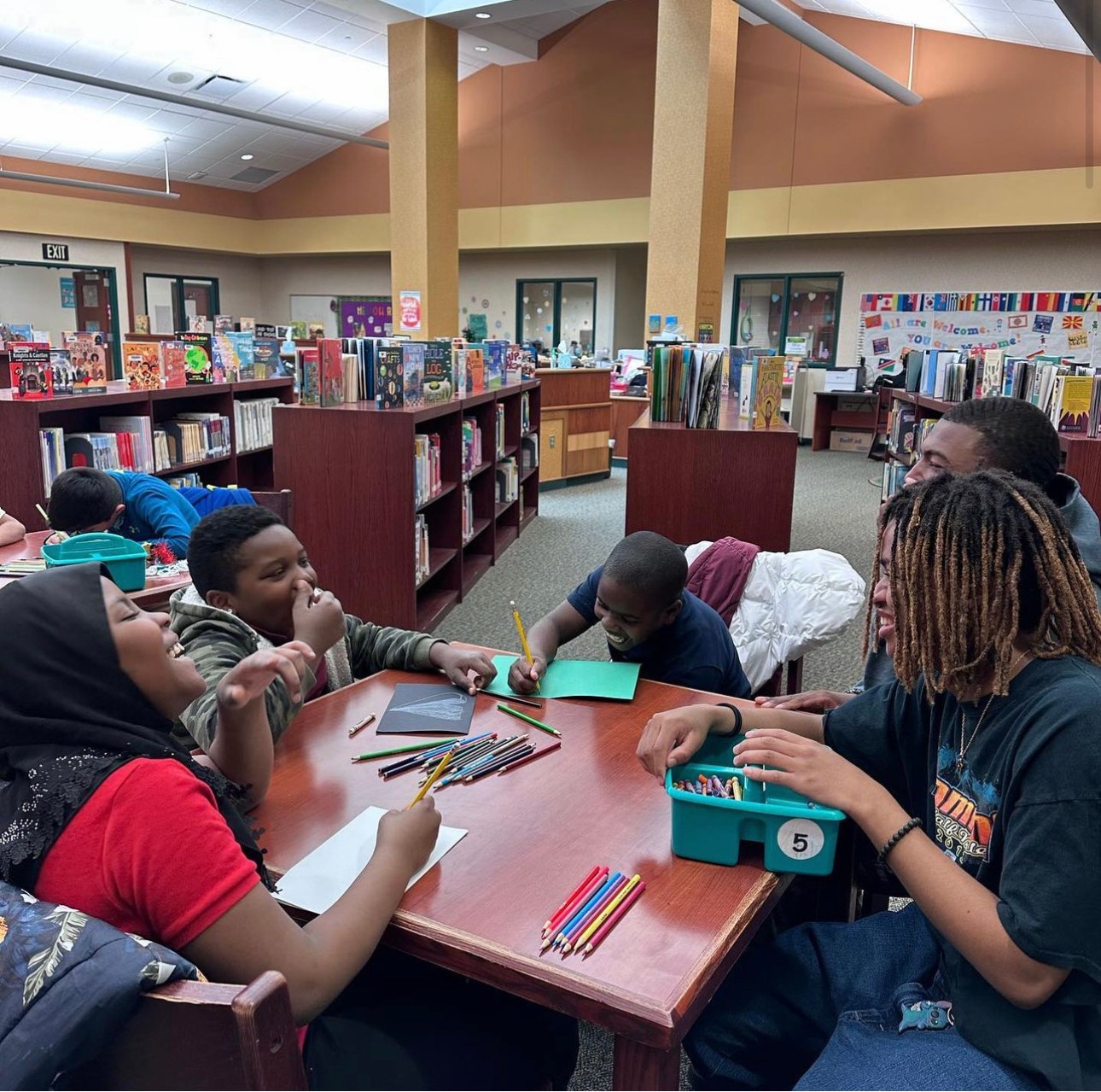 A weekly Learn Like Me tutoring session in an elementary school library